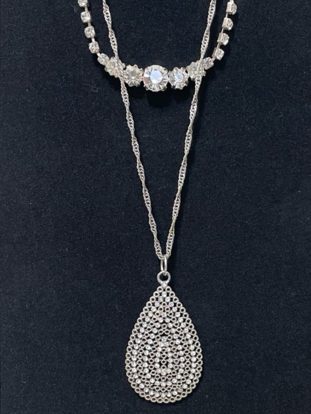 Silver Teardrop necklace and a crystal accent choker Necklace - Women Jewelry